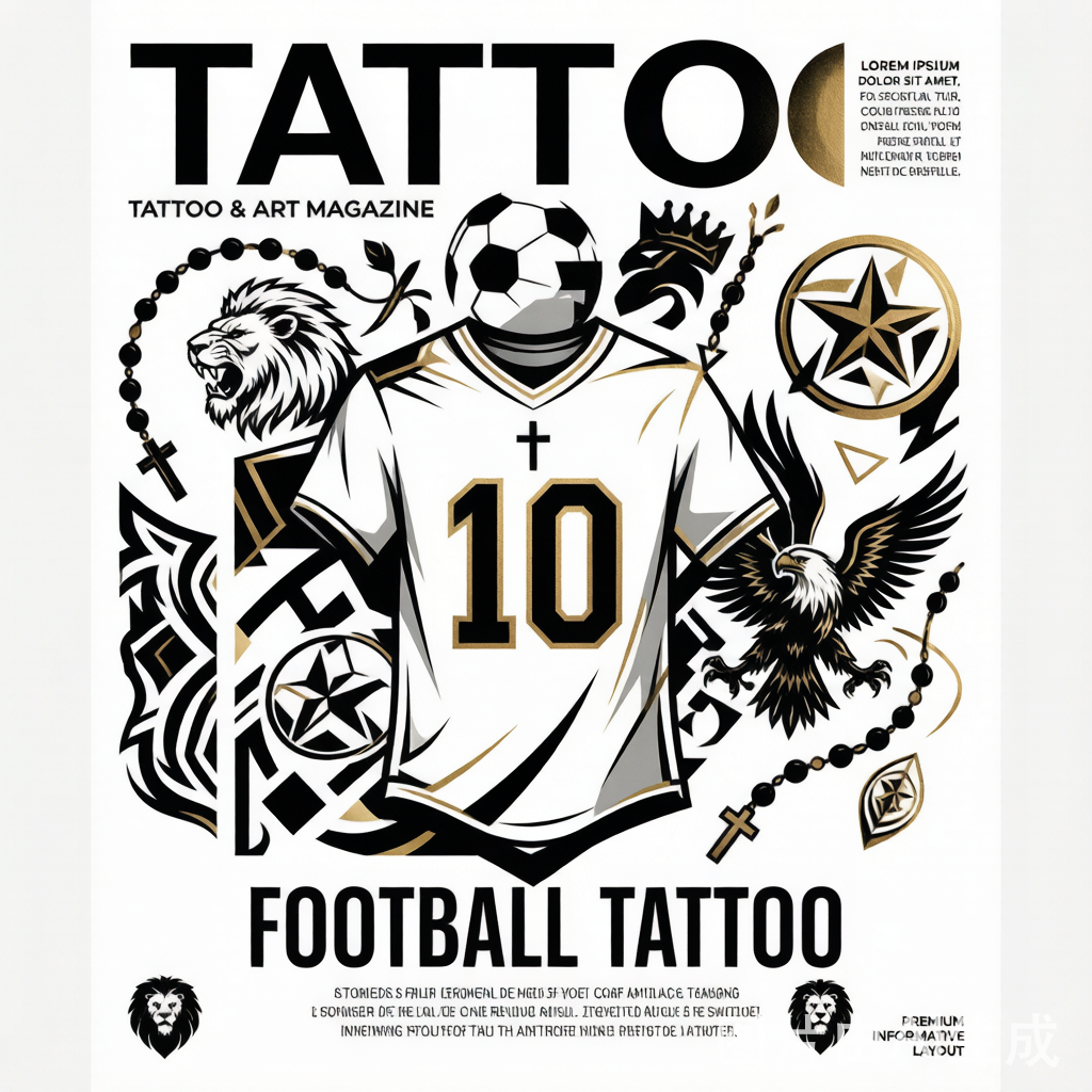 World Cup 2026 tattoo motif collage — jersey numbers, lions, eagles, geometric patterns